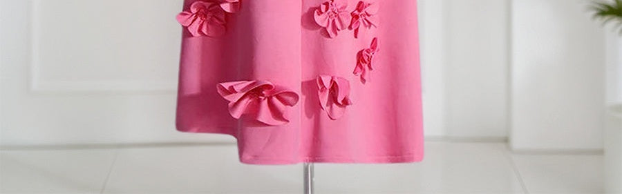 A Line High Neck Sleeveless Floor Length Stretch Crepe Dress With 3D Flowers