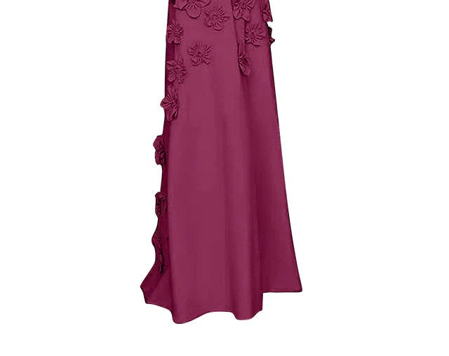 A Line High Neck Sleeveless Floor Length Stretch Crepe Dress With 3D Flowers