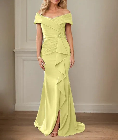 Sheath/Column V-Neck Illusion Floor-Length Lace Chiffon Mother of the Bride Dress With Pleated Sequins