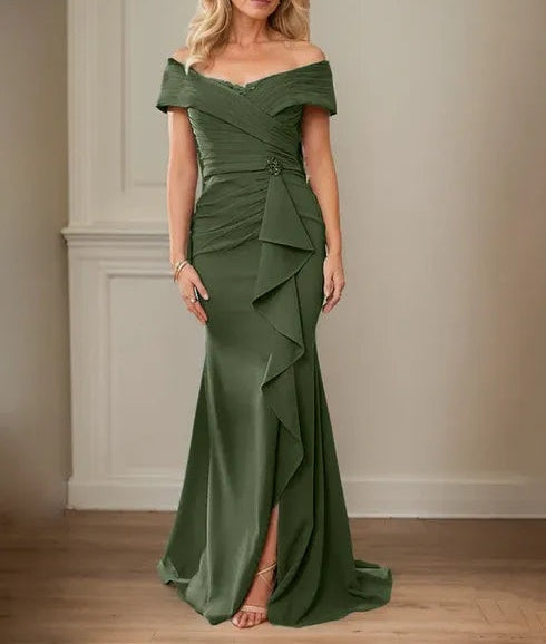 Sheath/Column V-Neck Illusion Floor-Length Lace Chiffon Mother of the Bride Dress With Pleated Sequins