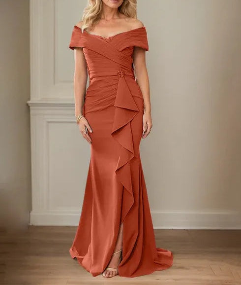 Sheath/Column V-Neck Illusion Floor-Length Lace Chiffon Mother of the Bride Dress With Pleated Sequins