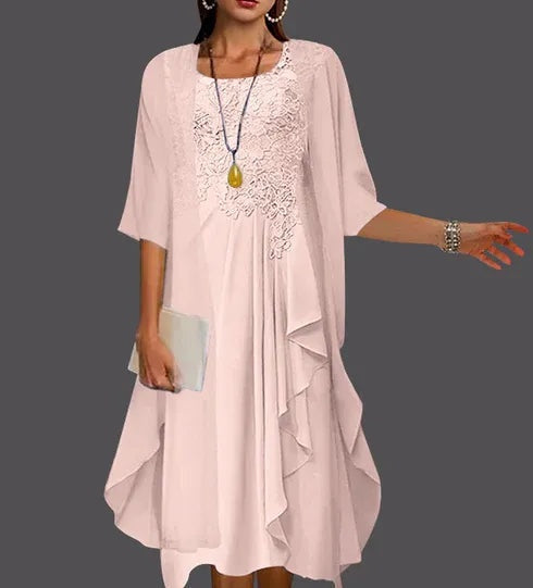 Two Piece A-Line Chiffon Lace Sleeveless Jacket Dresses with Pleats Appliques