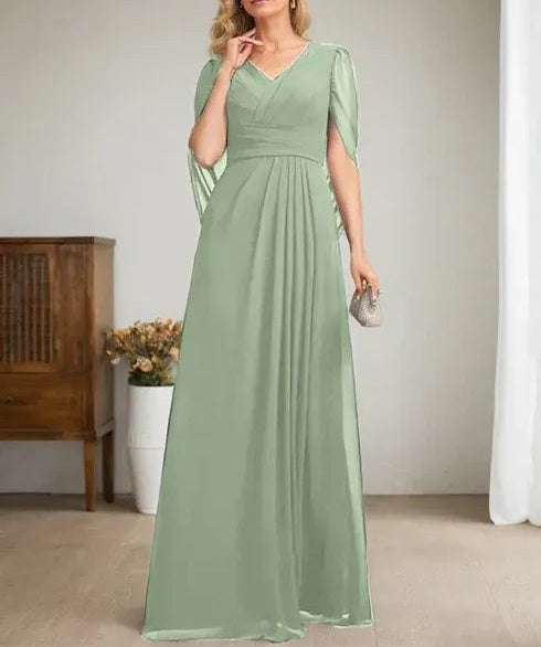 Dark Navy A-Line V-Neck Long Mother of Bride Dress