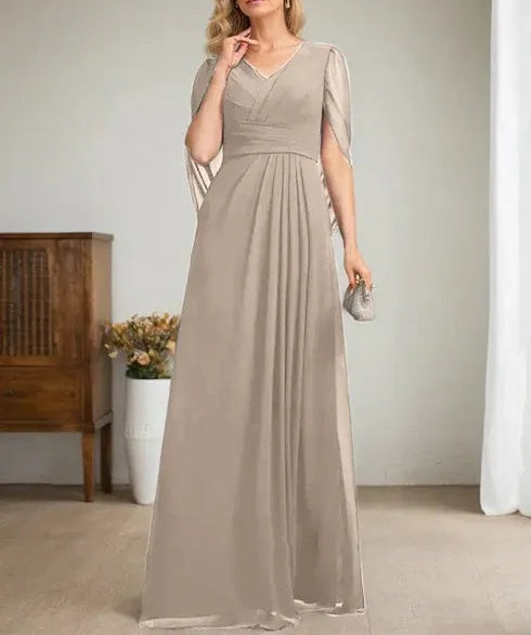 Dark Navy A-Line V-Neck Long Mother of Bride Dress