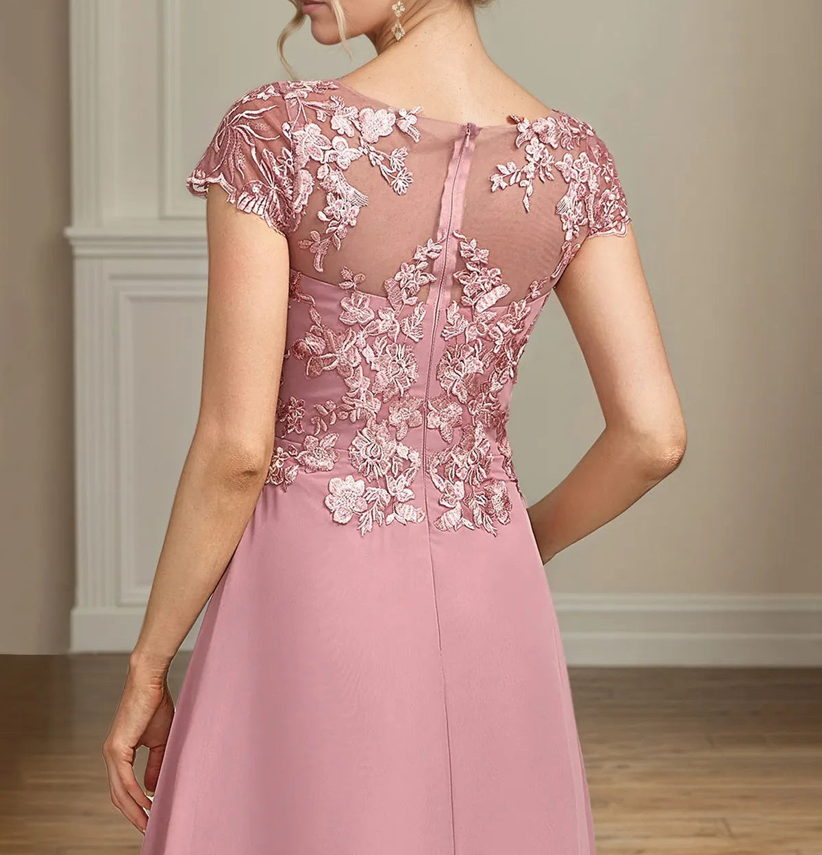 A Line Scoop Neck Chiffon Mother of the Bride Dress with Appliques