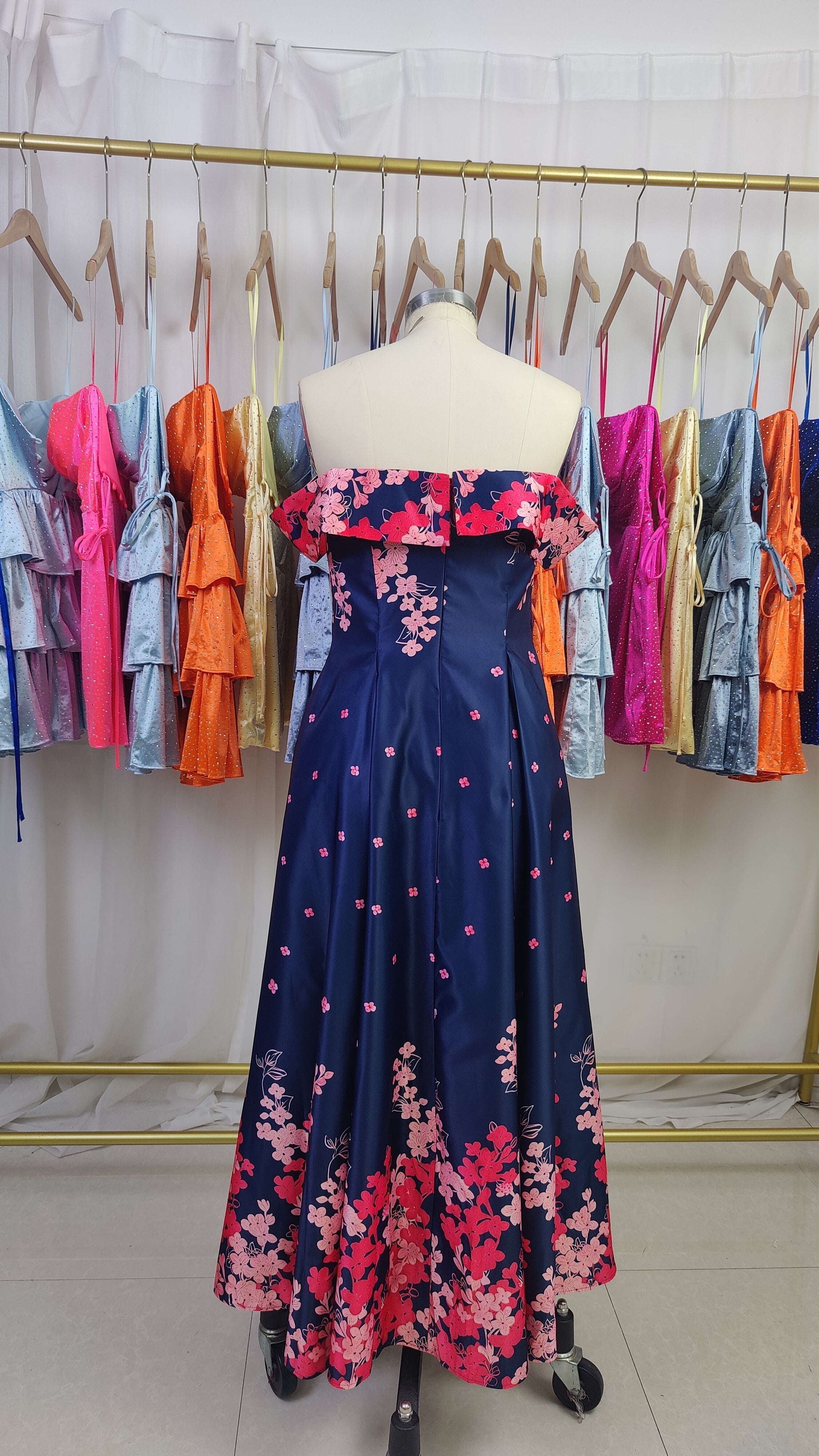 A Line Off The Shoulder Ankle Length Satin Floral Mother of the Bride Dress