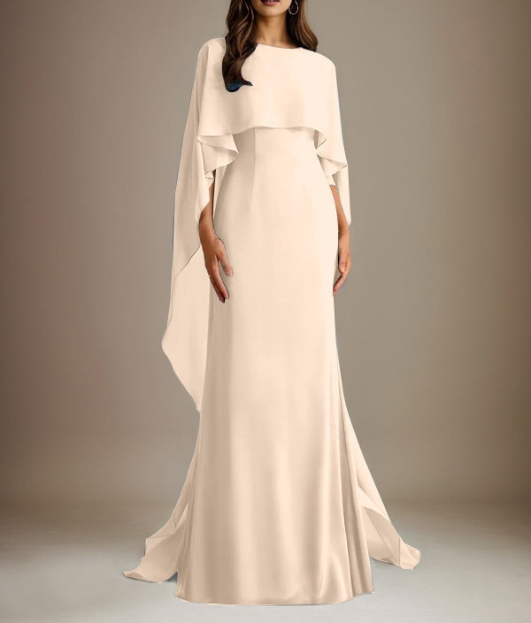 Sheath/Column Boatneck Floor-Length Chiffon Mother of the Bride Dress With Cascading Ruffles