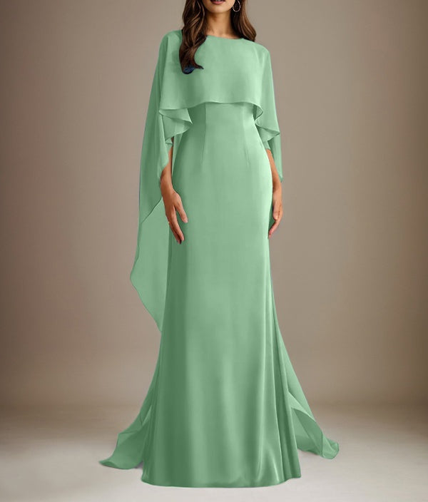 Sheath/Column Boatneck Floor-Length Chiffon Mother of the Bride Dress With Cascading Ruffles