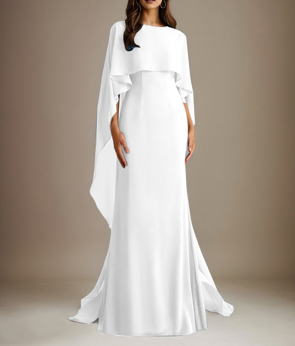 Sheath/Column Boatneck Floor-Length Chiffon Mother of the Bride Dress With Cascading Ruffles