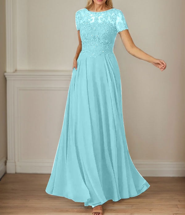 Dark Navy A-Line Boatneck Sequins Chiffon Dress