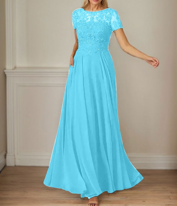 Dark Navy A-Line Boatneck Sequins Chiffon Dress