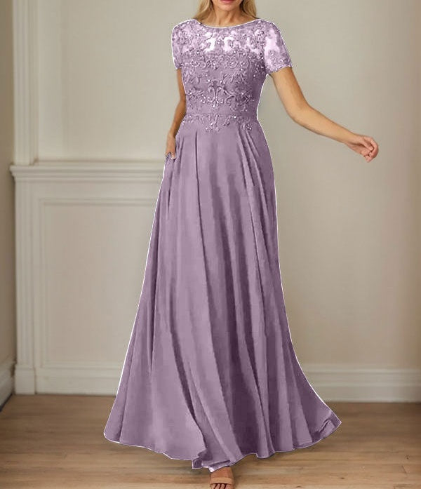 Dark Navy A-Line Boatneck Sequins Chiffon Dress