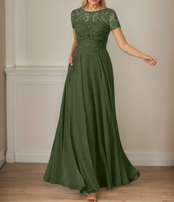 Dark Navy A-Line Boatneck Sequins Chiffon Dress