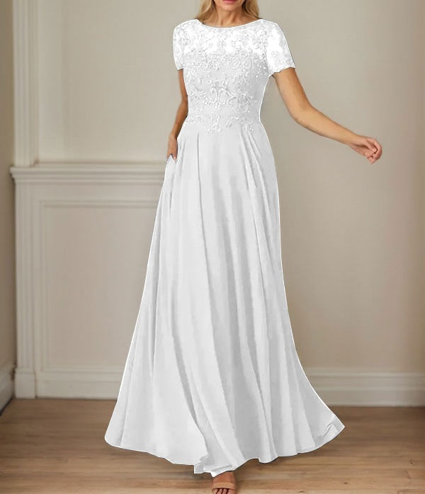Dark Navy A-Line Boatneck Sequins Chiffon Dress