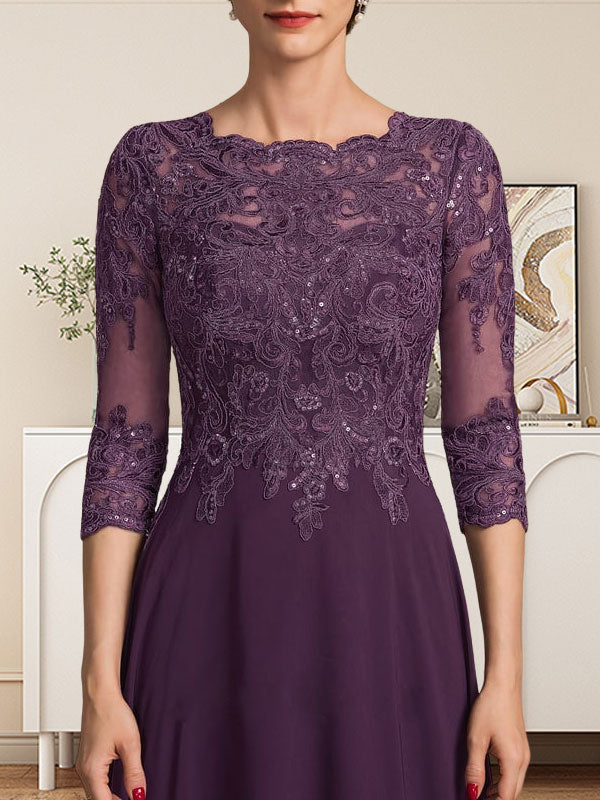 A-line Scoop Floor-Length Lace Chiffon Mother of the Bride Dress With Sequins