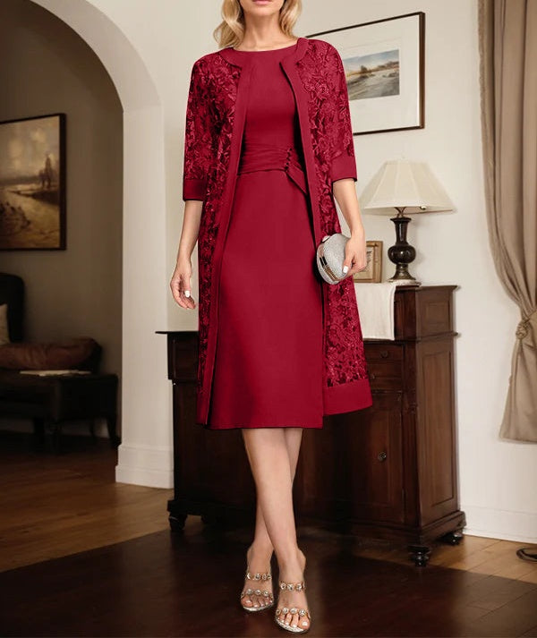 Sheath/Column Scoop Knee-Length Chiffon Mother of the Bride Dress With Pleated Sequins