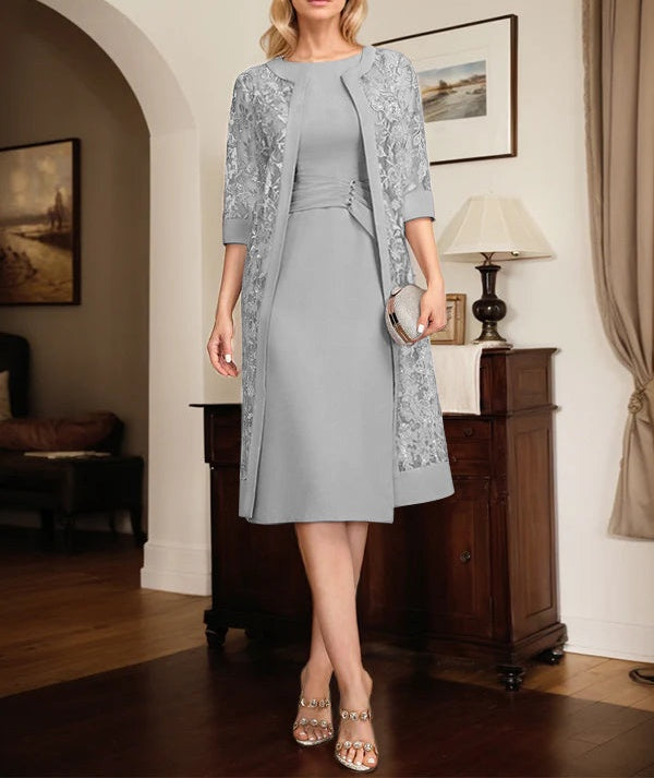 Sheath/Column Scoop Knee-Length Chiffon Mother of the Bride Dress With Pleated Sequins