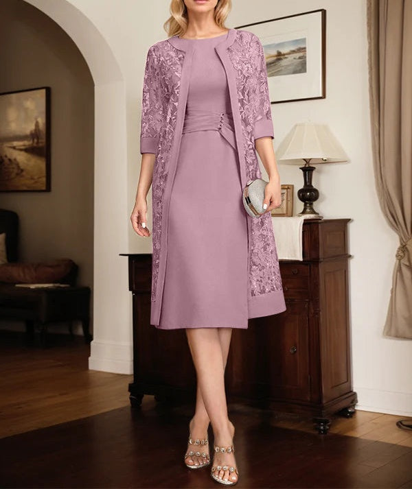 Sheath/Column Scoop Knee-Length Chiffon Mother of the Bride Dress With Pleated Sequins