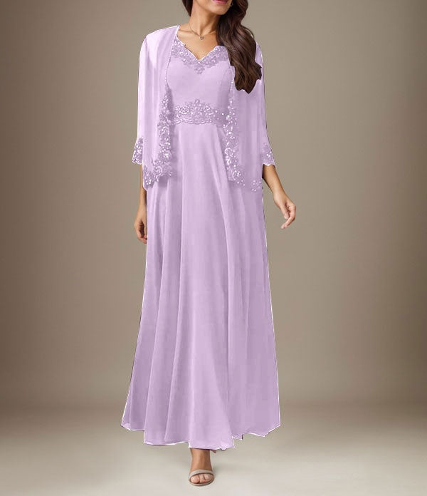 Plum A-Line Sequins Chiffon Dress