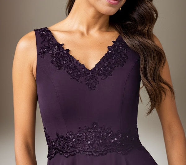 Plum A-Line Sequins Chiffon Dress