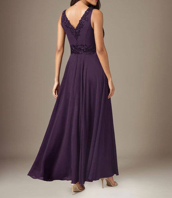 Plum A-Line Sequins Chiffon Dress