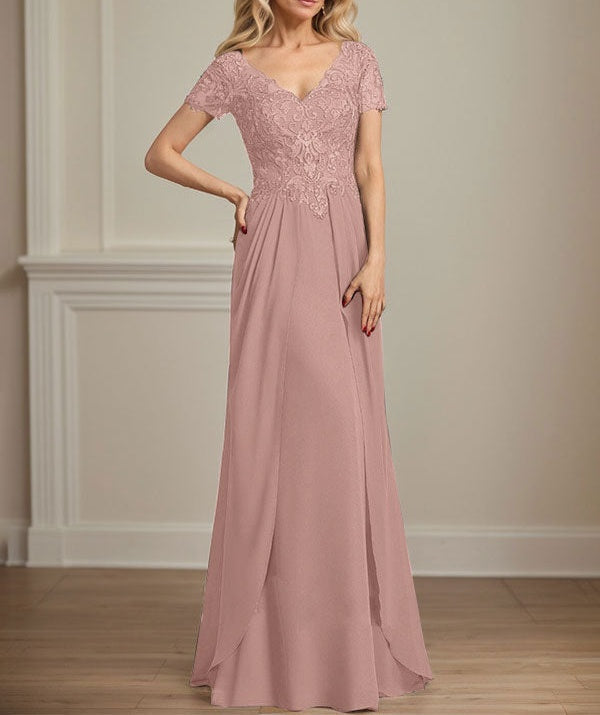 A-line V-Neck Floor-Length Chiffon Lace Mother of the Bride Dress