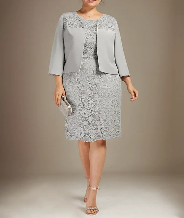 Sheath/Column Scoop Knee-Length Chiffon Lace Mother of the Bride Dress With Beading