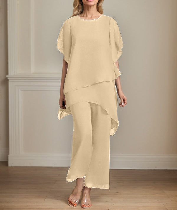 Separates Jumpsuit/Pantsuit Scoop Ankle-Length Chiffon Mother of the Bride Dress