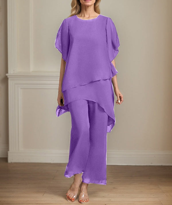 Separates Jumpsuit/Pantsuit Scoop Ankle-Length Chiffon Mother of the Bride Dress