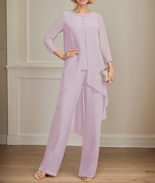 Separates Jumpsuit/Pantsuit Scoop Floor-Length Chiffon Mother of the Bride Dress With Sequins Beading