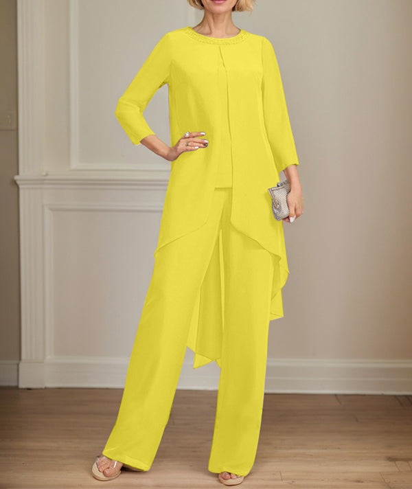 Separates Jumpsuit/Pantsuit Scoop Floor-Length Chiffon Mother of the Bride Dress With Sequins Beading