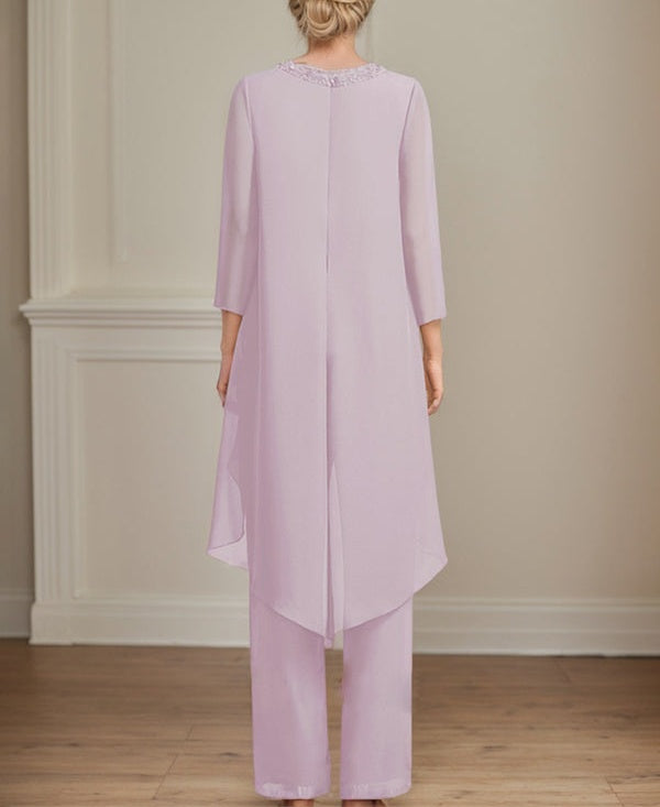 Separates Jumpsuit/Pantsuit Scoop Floor-Length Chiffon Mother of the Bride Dress With Sequins Beading