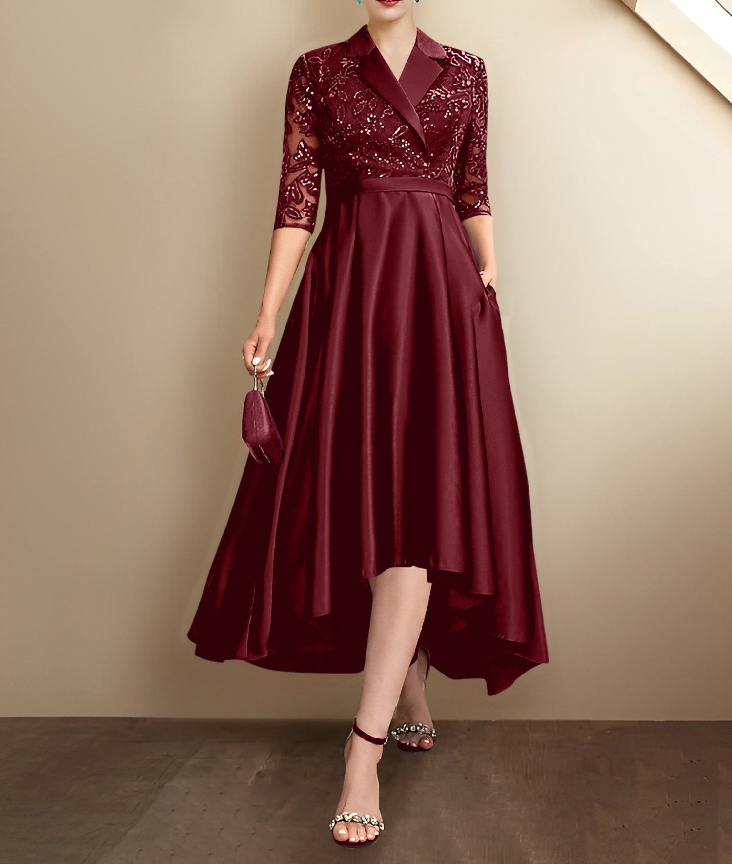 Sheath/Column V-Neck Tea-Length Mother of the Bride Dresses