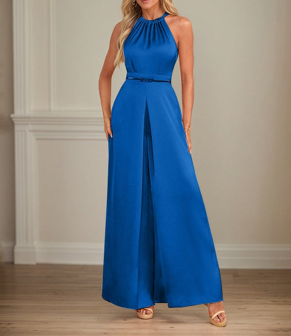 Jumpsuits Halter Floor-Length Satin Wedding Dress