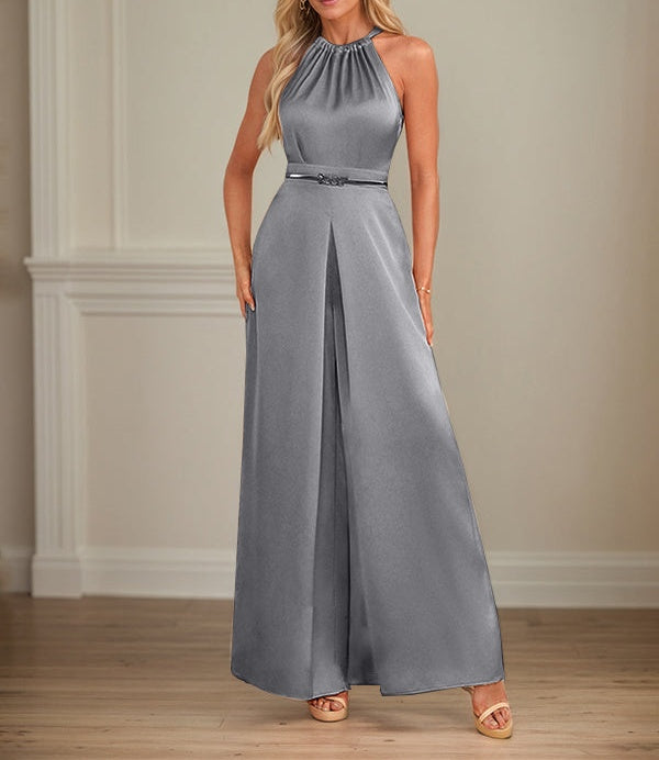 Jumpsuits Halter Floor-Length Satin Wedding Dress