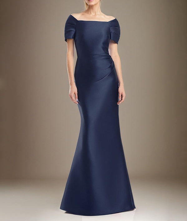 Trumpet/Mermaid Short Sleeves Floor Length Satin Mother Of The Bride Dress