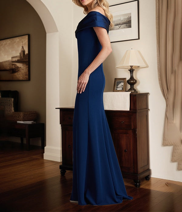 Royal Blue Sheath/Column Off The Shoulder Mother of the Bride Dress With High Slit