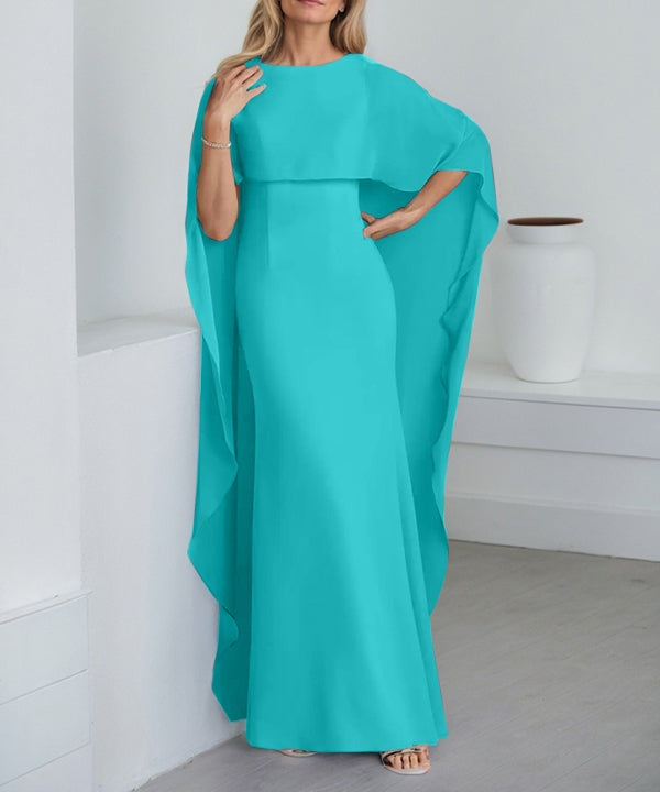 Sheath Scoop Floor-Length Chiffon Mother of the Bride Dress With Cascading Ruffles