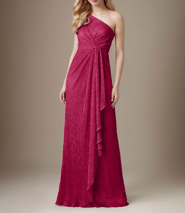 Ruby Sheath One Shoulder Metallic Mesh Dress Mother of the Bride Dress