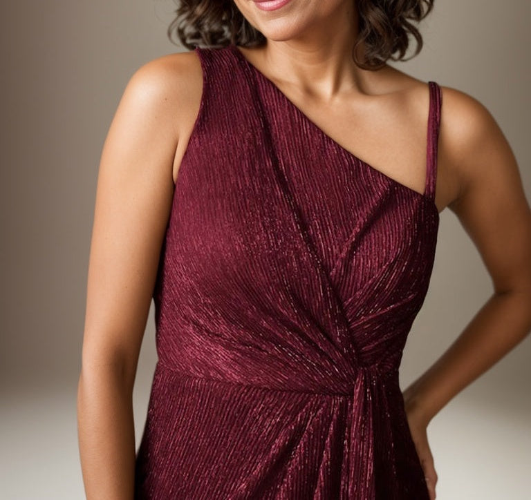 Ruby Sheath One Shoulder Metallic Mesh Dress Mother of the Bride Dress