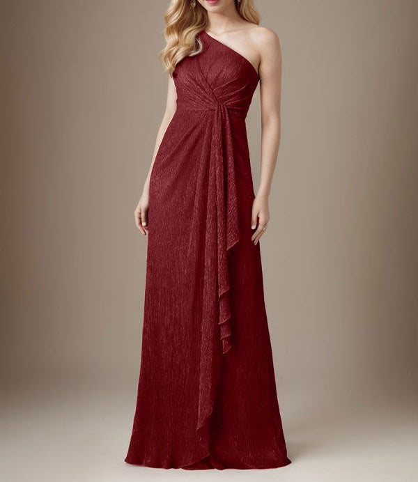 Ruby Sheath One Shoulder Metallic Mesh Dress Mother of the Bride Dress