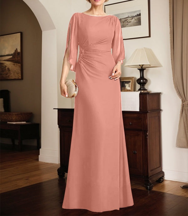 Sheath/Column Scoop Floor-Length Chiffon Mother of the Bride Dress With Pleated Beading