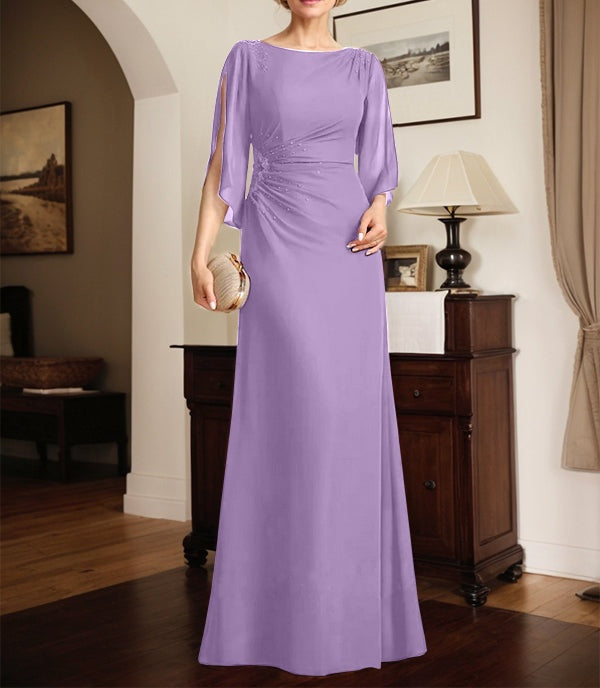 Sheath/Column Scoop Floor-Length Chiffon Mother of the Bride Dress With Pleated Beading