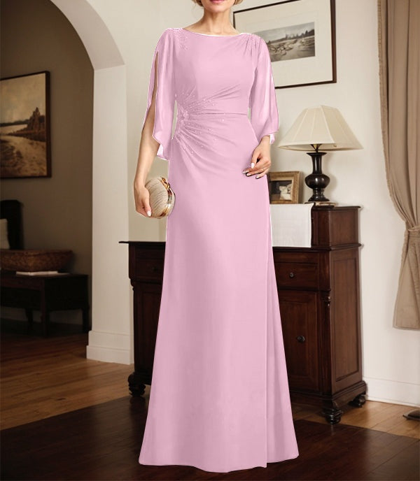Sheath/Column Scoop Floor-Length Chiffon Mother of the Bride Dress With Pleated Beading