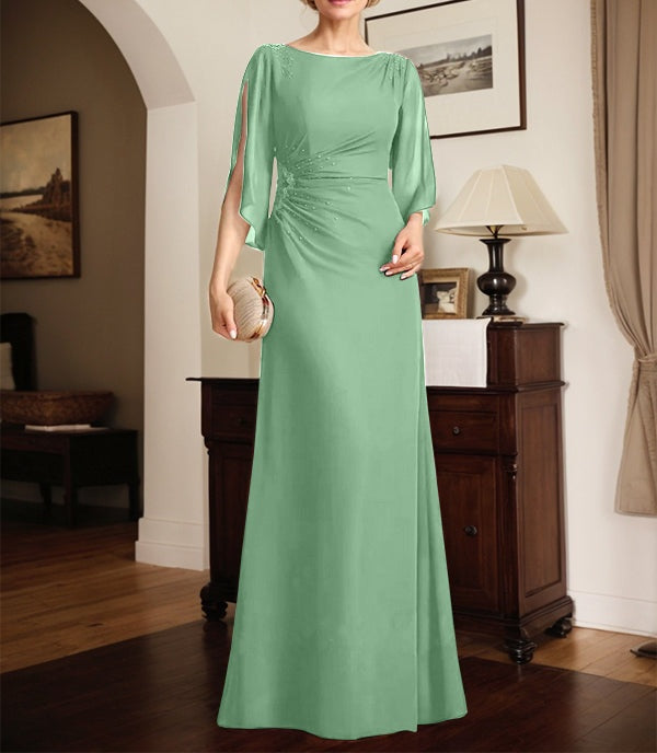 Sheath/Column Scoop Floor-Length Chiffon Mother of the Bride Dress With Pleated Beading