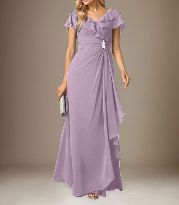 Stormy A-Line V-Neck Ruched Chiffon Dress