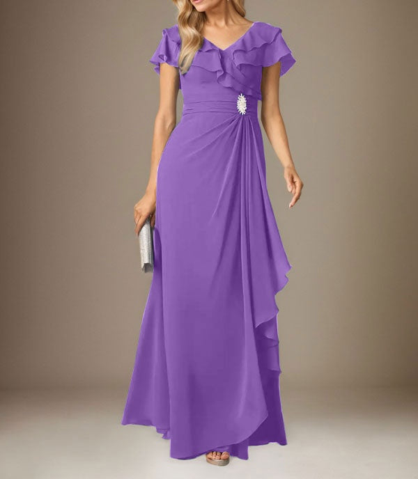 Stormy A-Line V-Neck Ruched Chiffon Dress