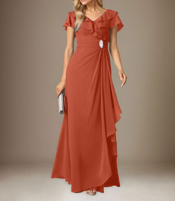 Stormy A-Line V-Neck Ruched Chiffon Dress