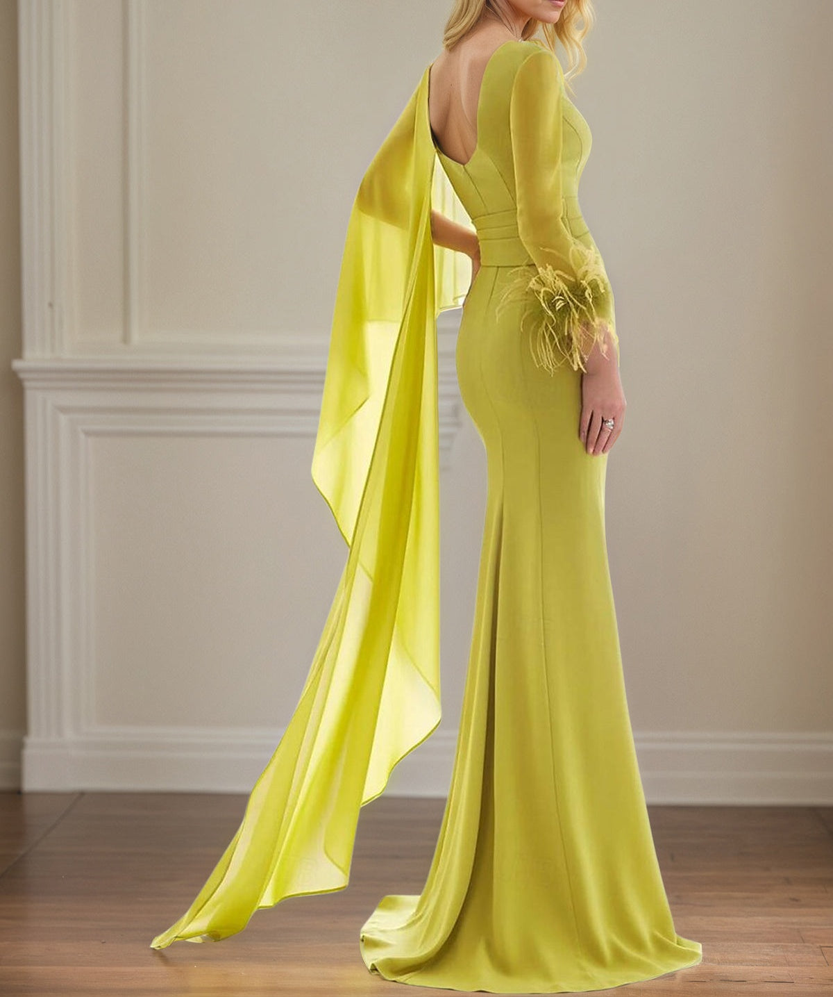 Lime Chiffon Sheath/Column V Neck Long Sleeves Floor Length Mother of the Bride Dresses