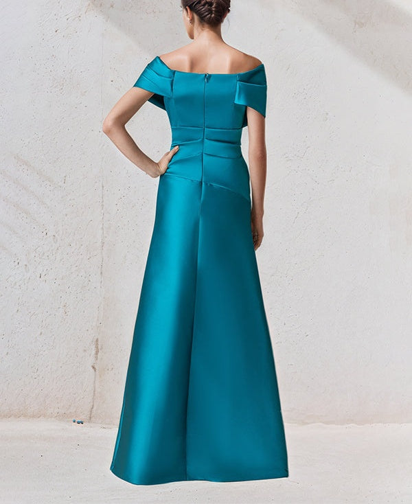 A Line Off The Shoulder Floor Length Satin Mother Of The Bride Dress
